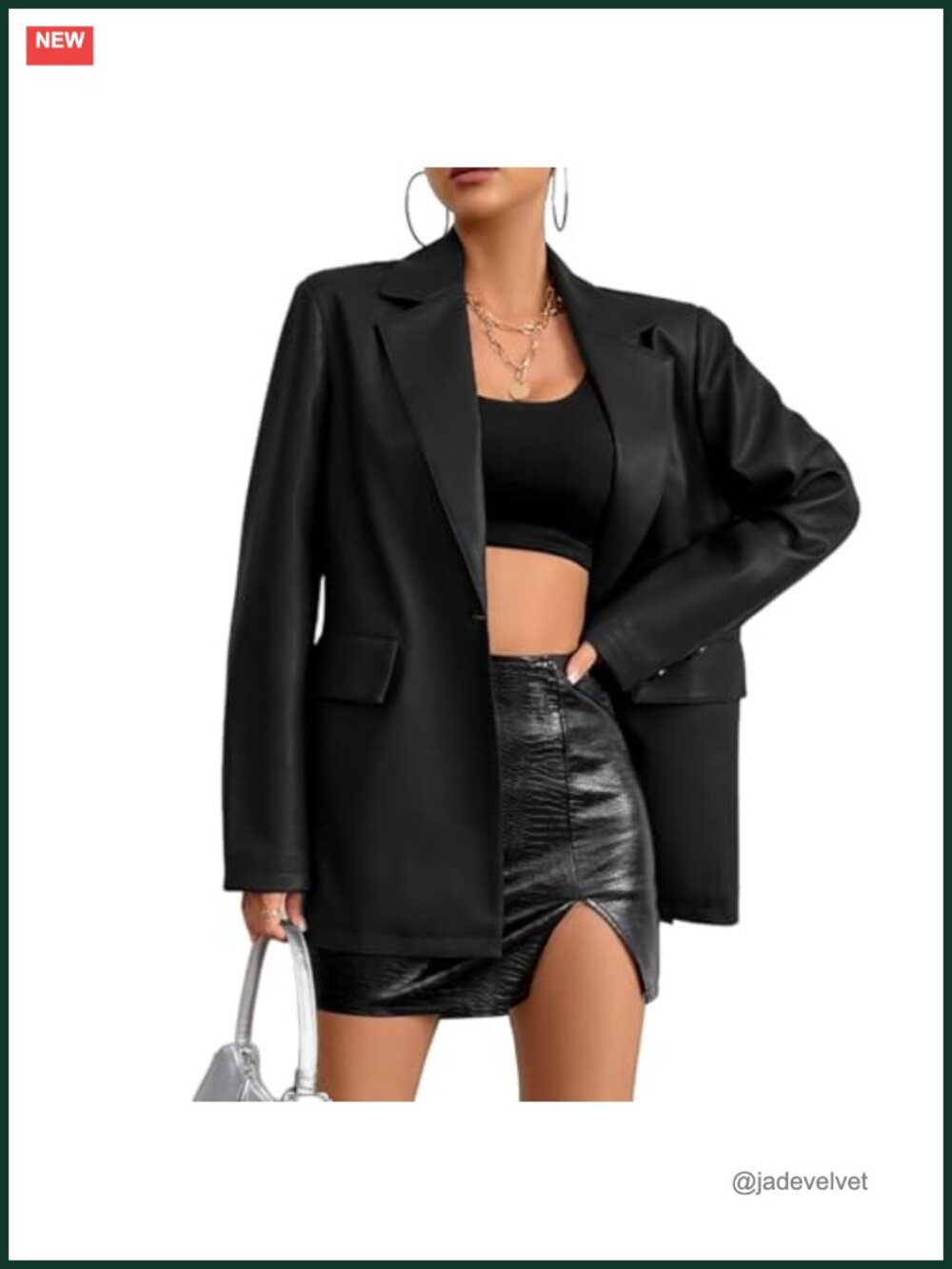 Faux Leather Blazer Jacket Moto Biker Coat Long Sleeves Button Business Casual